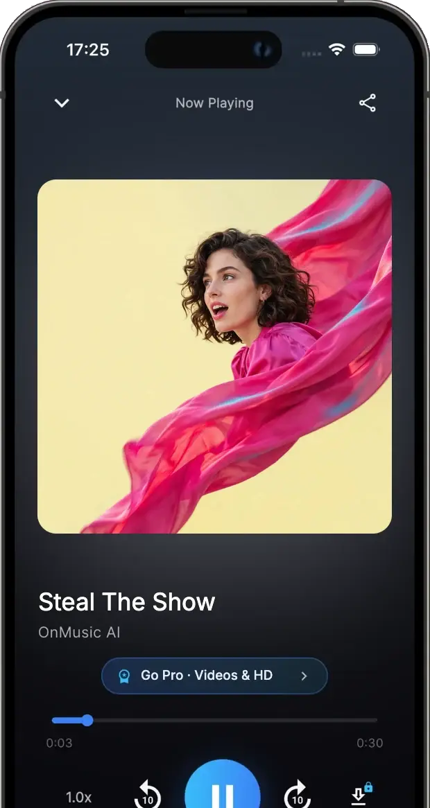 OnMusic AI mobile app playing a song