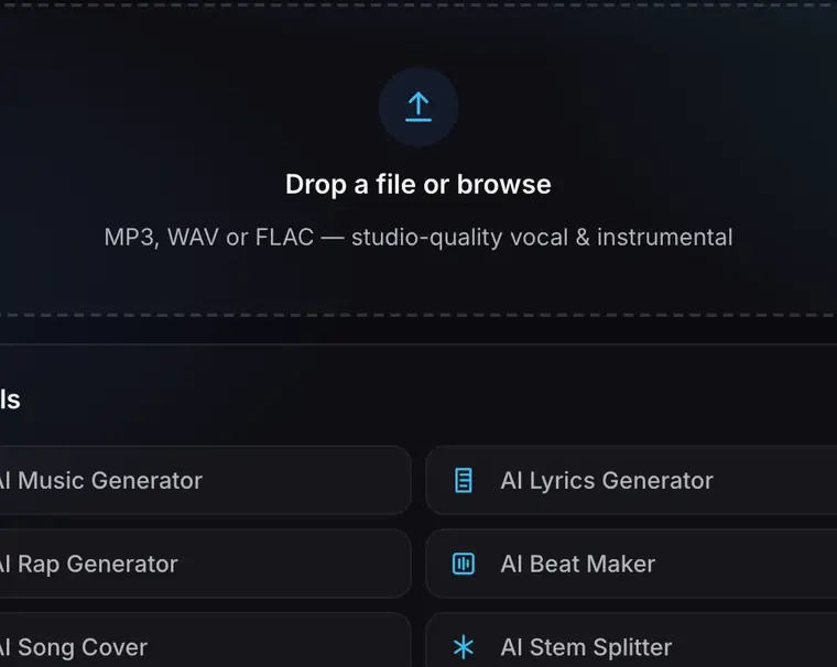 OnMusic AI vocal remover upload area