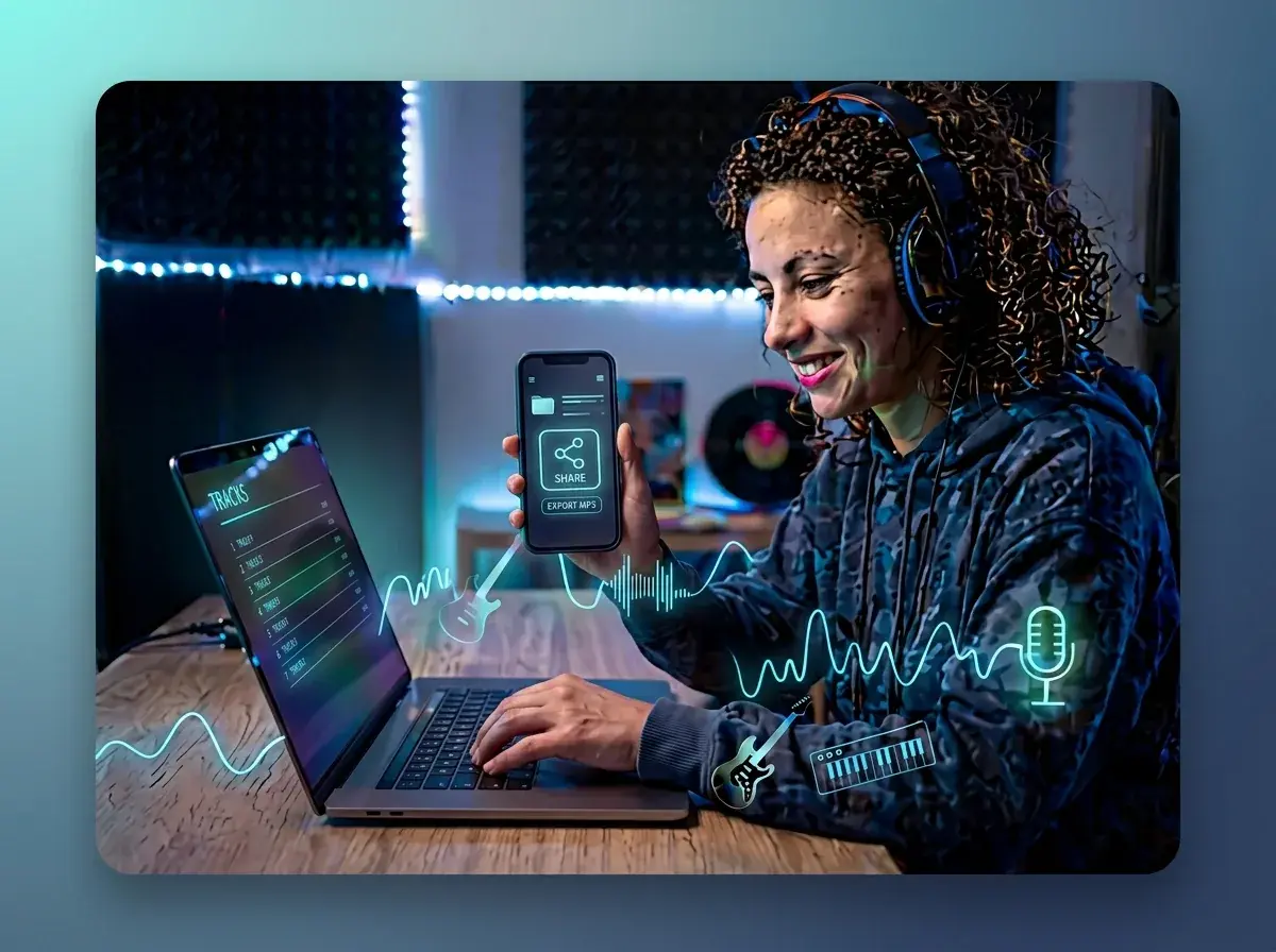 Person typing a beat description into On Music AI.