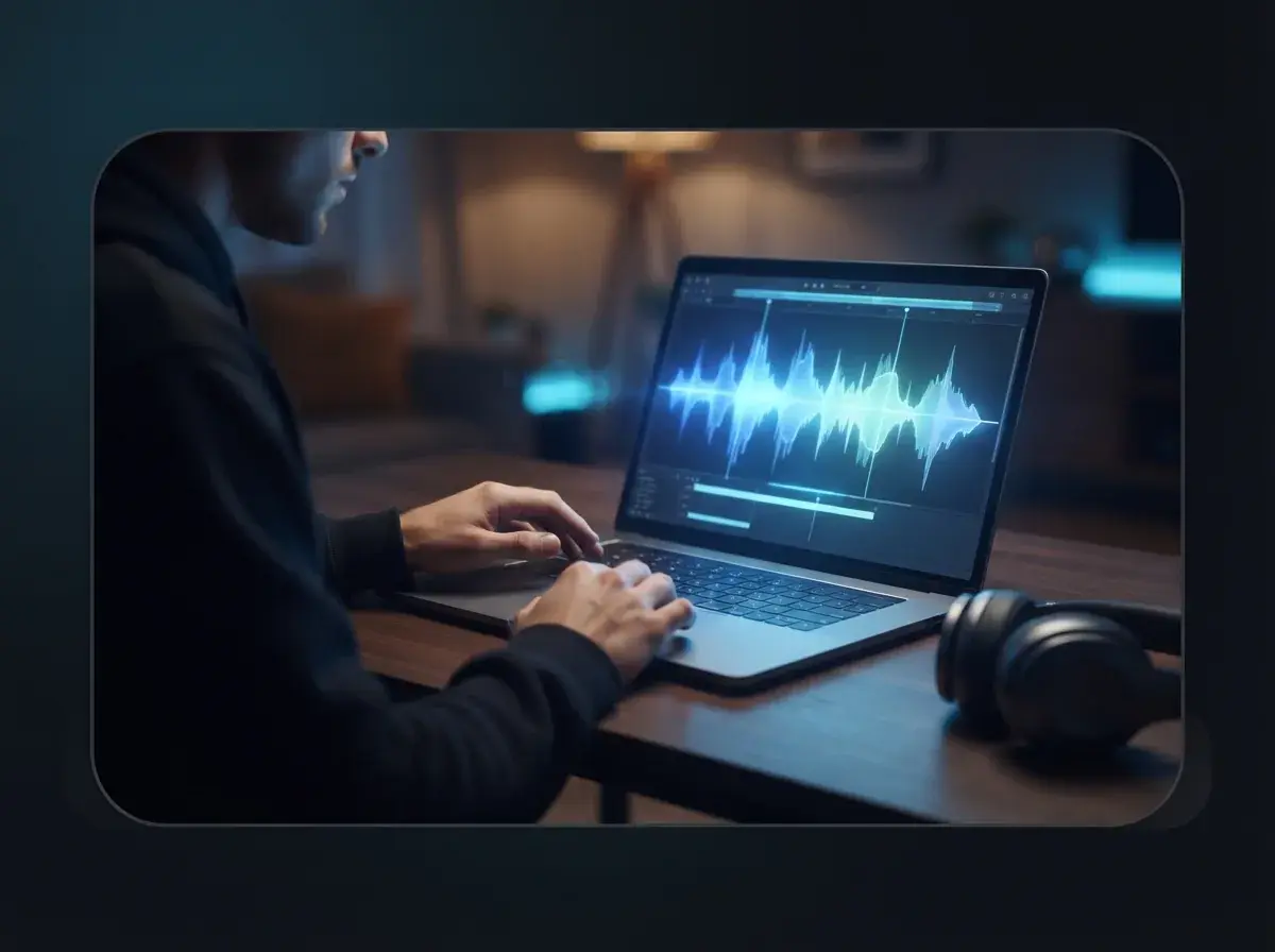 Creador editando y exportando un ritmo terminado desde un portátil