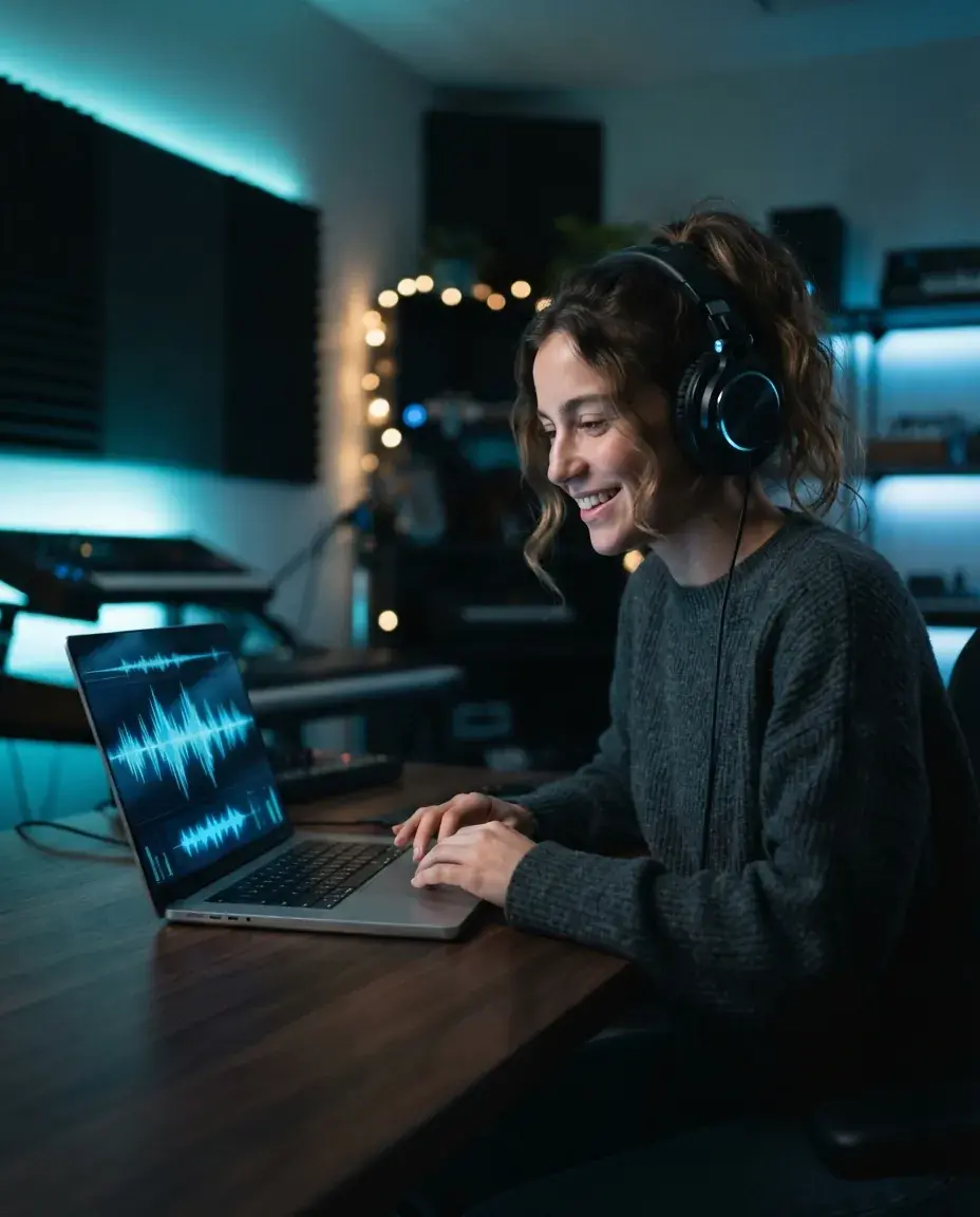 Person making a song on laptop