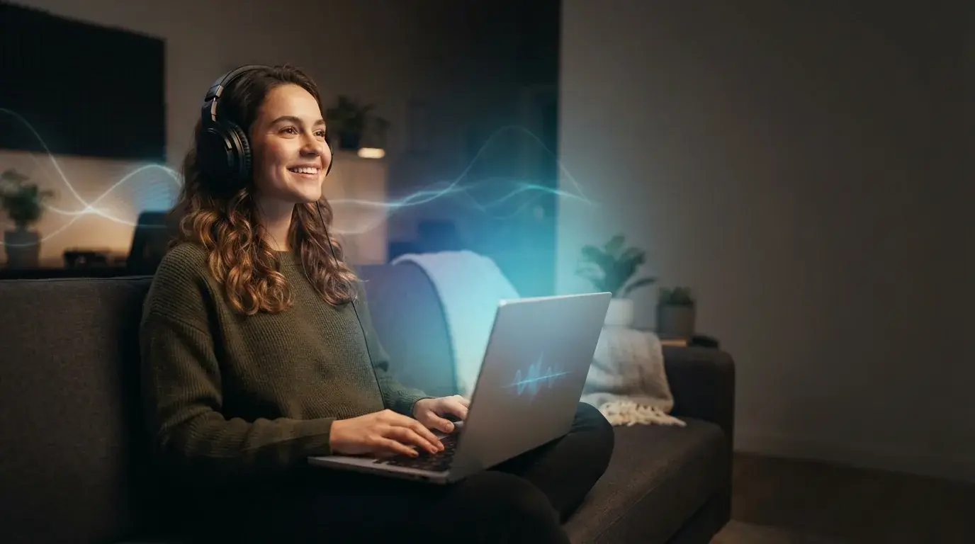 Person erstellt Musik am Laptop mit Kopfhörern