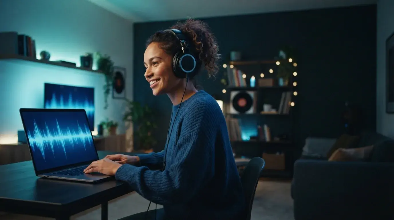Person making music on a laptop at night