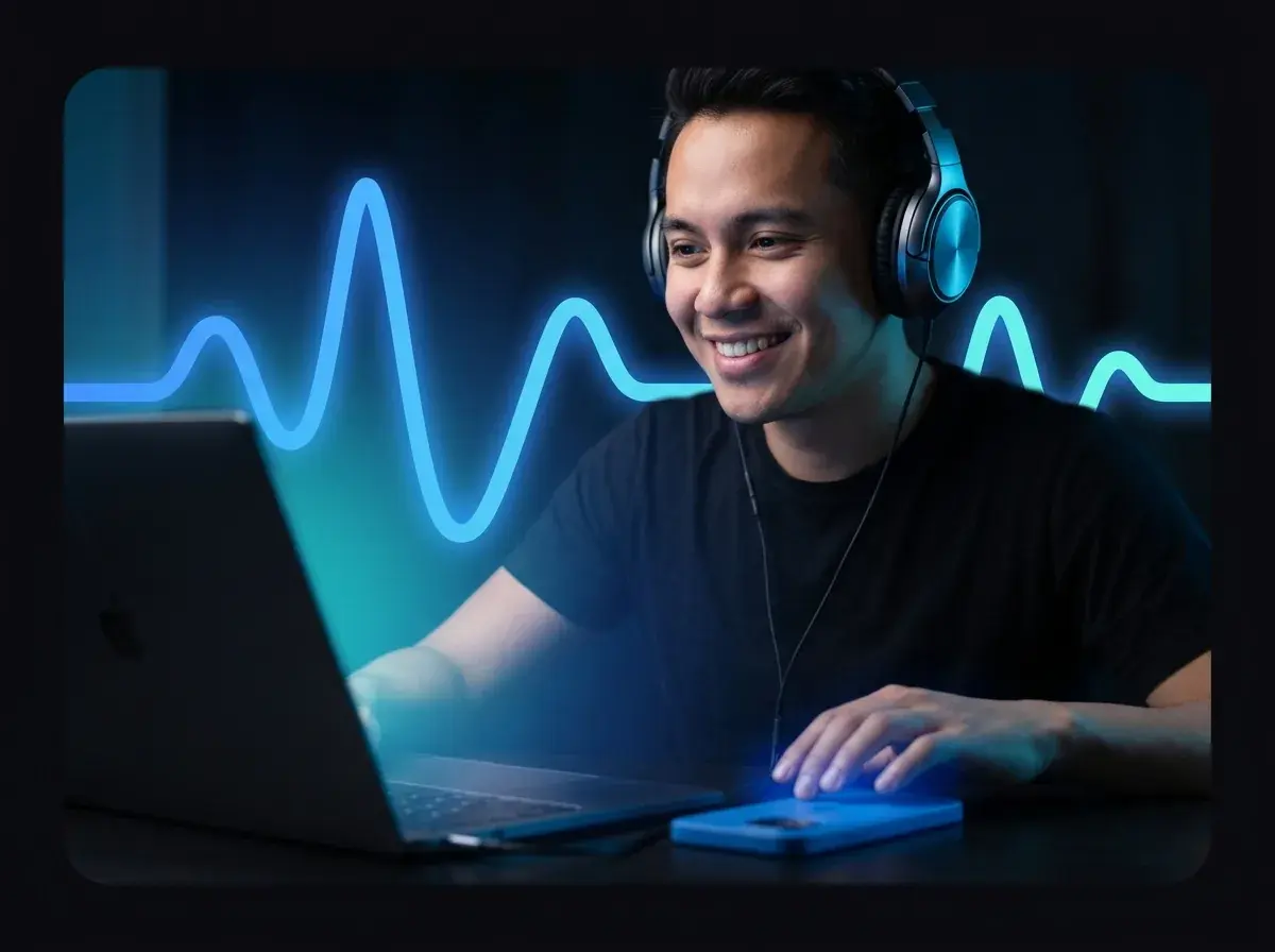 Person listening to and downloading an AI song cover