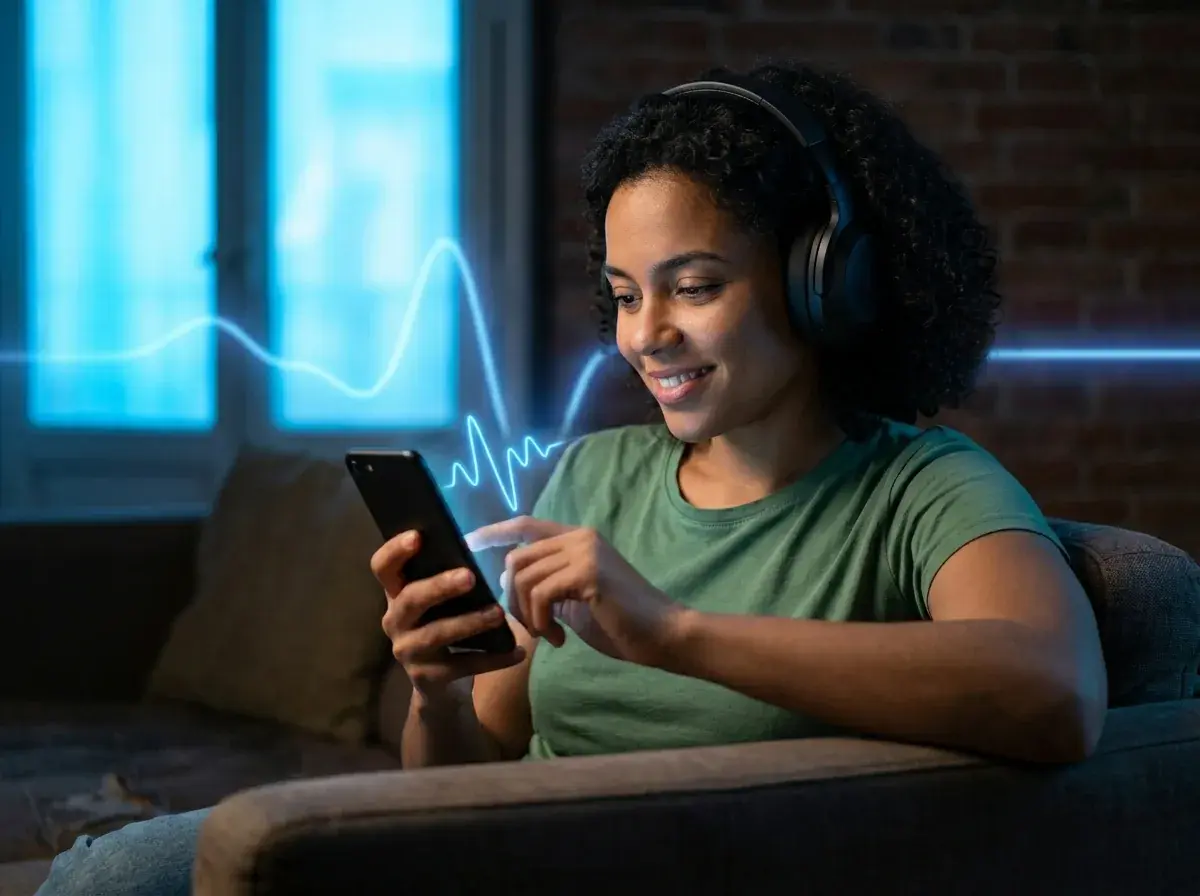 Smartphone zeigt eine kostenlose KI Song Generator Oberfläche