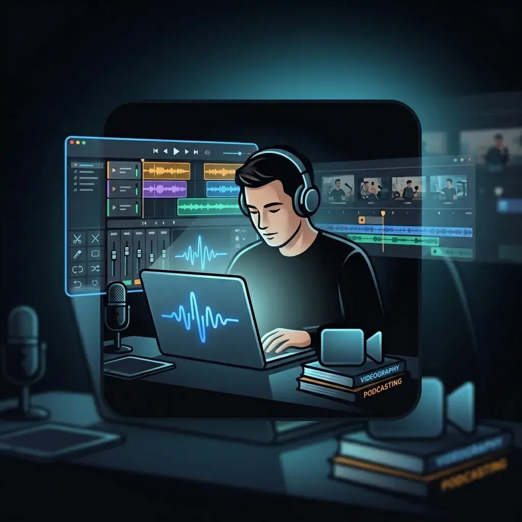 Content Creator erstellt Hintergrundmusik für ein Video