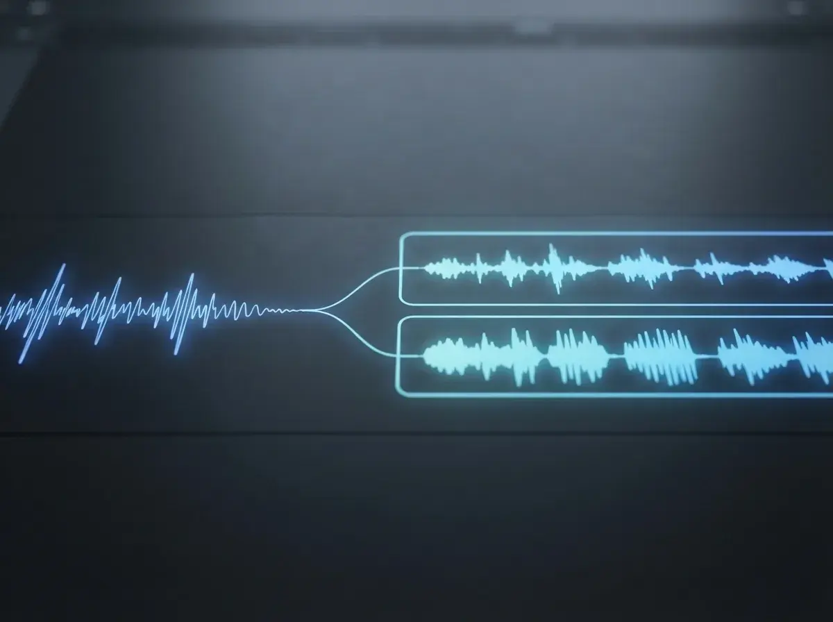 Formă de undă audio care se împarte în ieșiri vocale și instrumentale separate