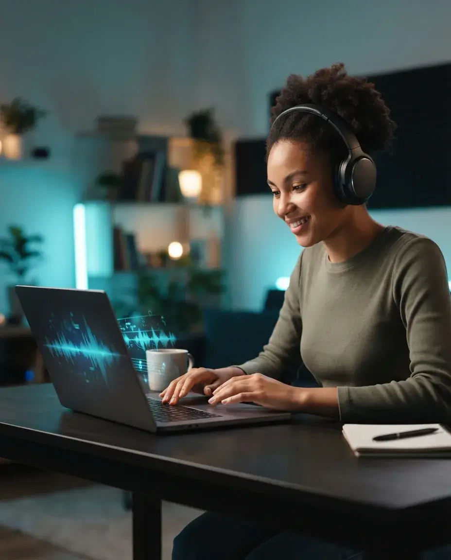 Person making music on a laptop with headphones