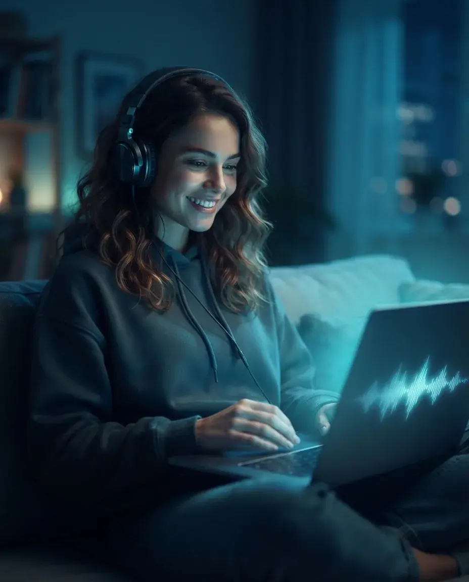 Person making music on laptop at night