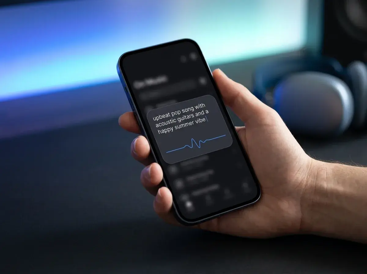 Typing a text prompt into an AI music generator