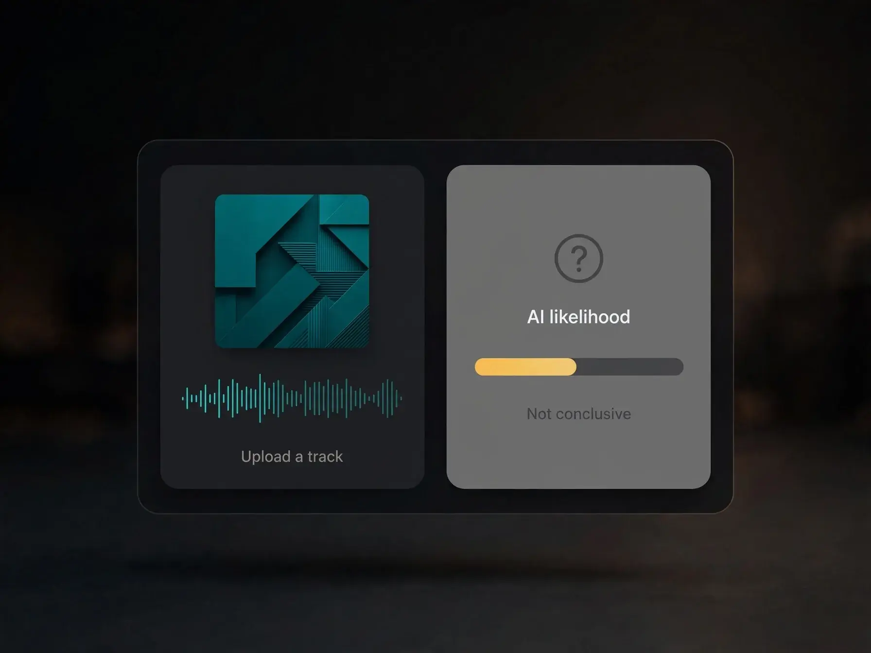 Generic AI music detector showing an uploaded track with an inconclusive AI likelihood result