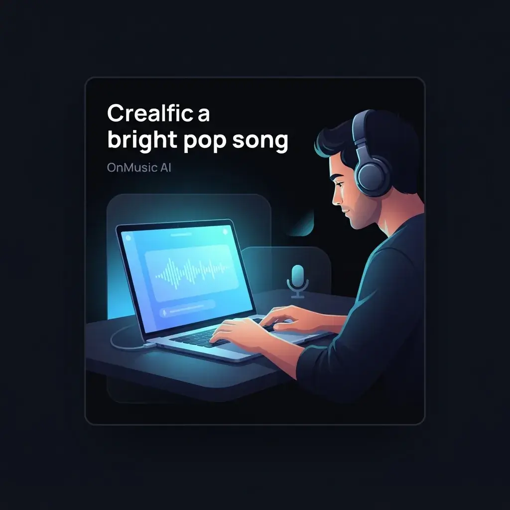 Personne créant de la musique pop entraînante sur un ordinateur portable avec une lueur de forme d'onde bleue