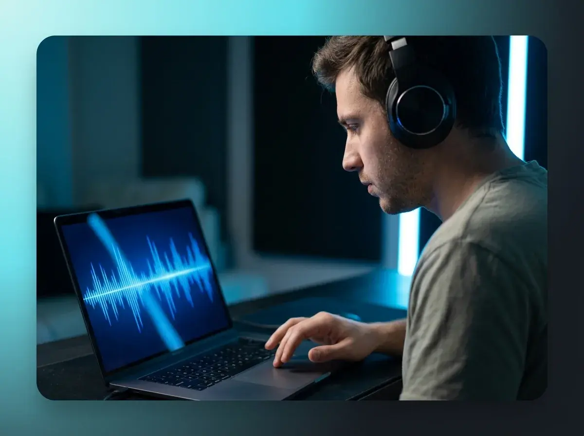 Persona che esplora diversi generi musicali su un laptop usando un generatore di canzoni AI.