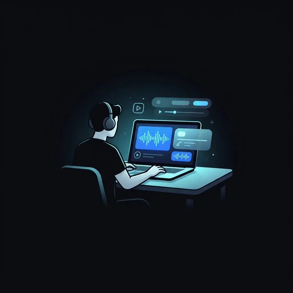视频创作者在笔记本电脑上选择音乐