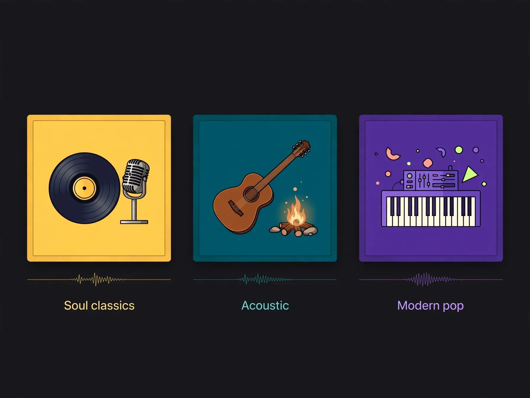 Friendship song eras as album tiles: soul classics, acoustic and modern pop