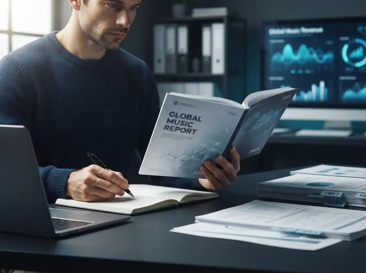 Source grading dashboard for music market data, with verification tiers and audit workflow, figures last verified August 2026