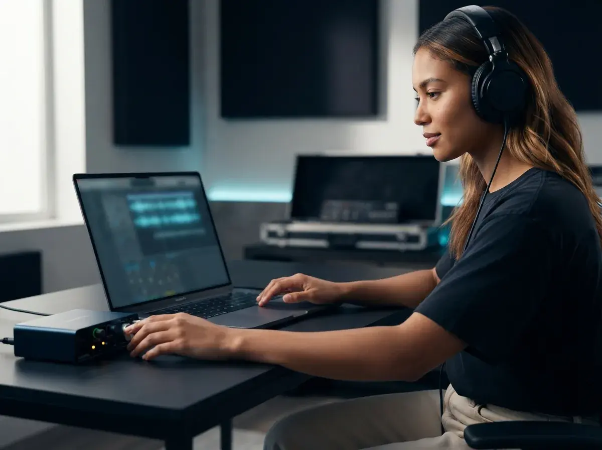 Separate audio stems visualizer showing vocal and drum tracks on a computer display