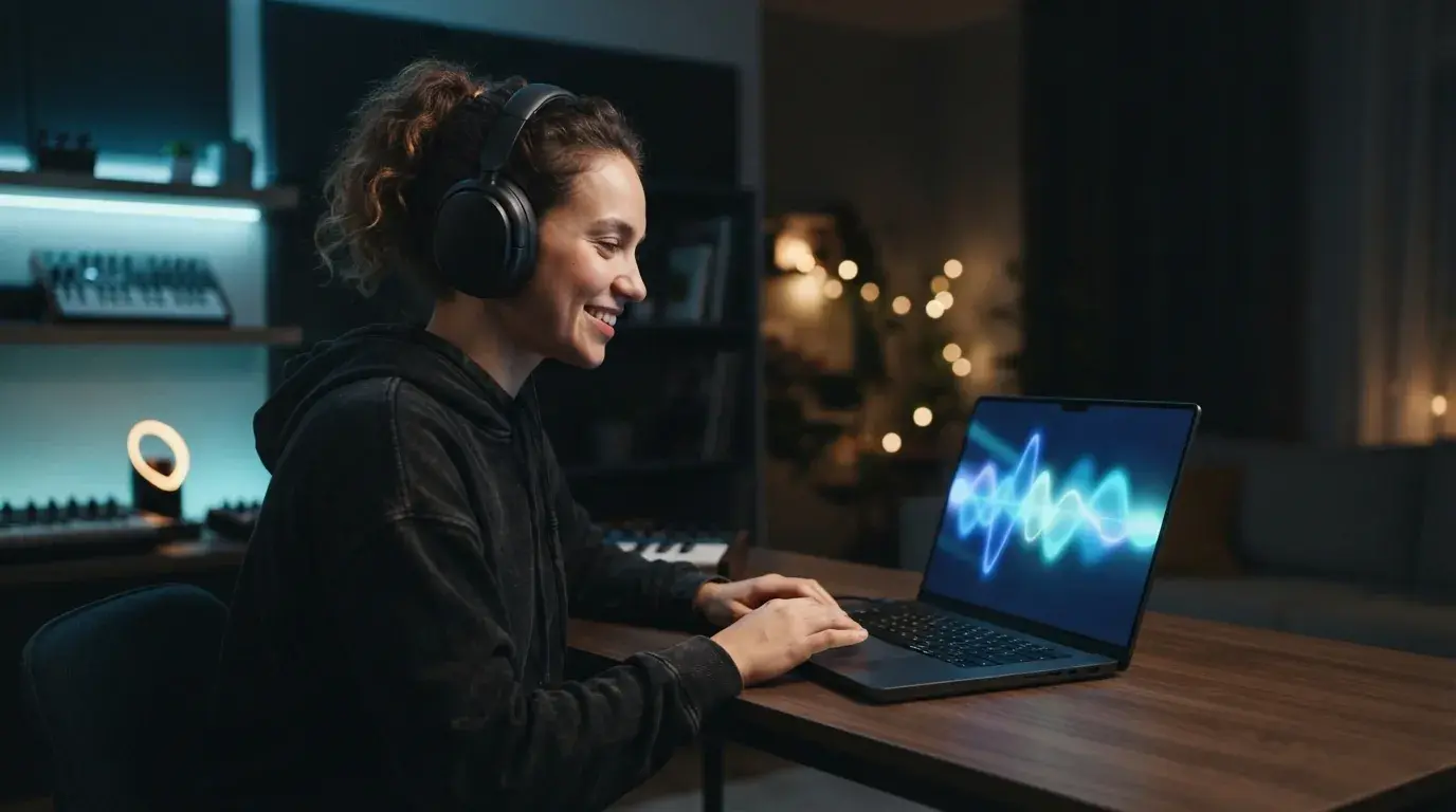 Person making a song on laptop