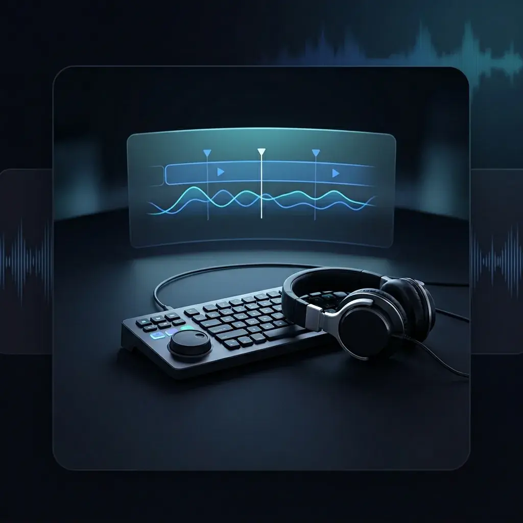 Creatore di video che realizza musica di sottofondo personalizzata su un laptop