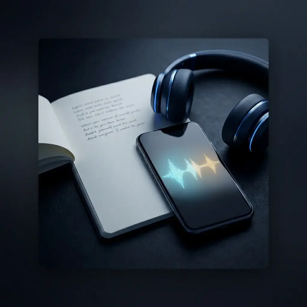 Scrittore che trasforma i testi in una canzone usando un telefono