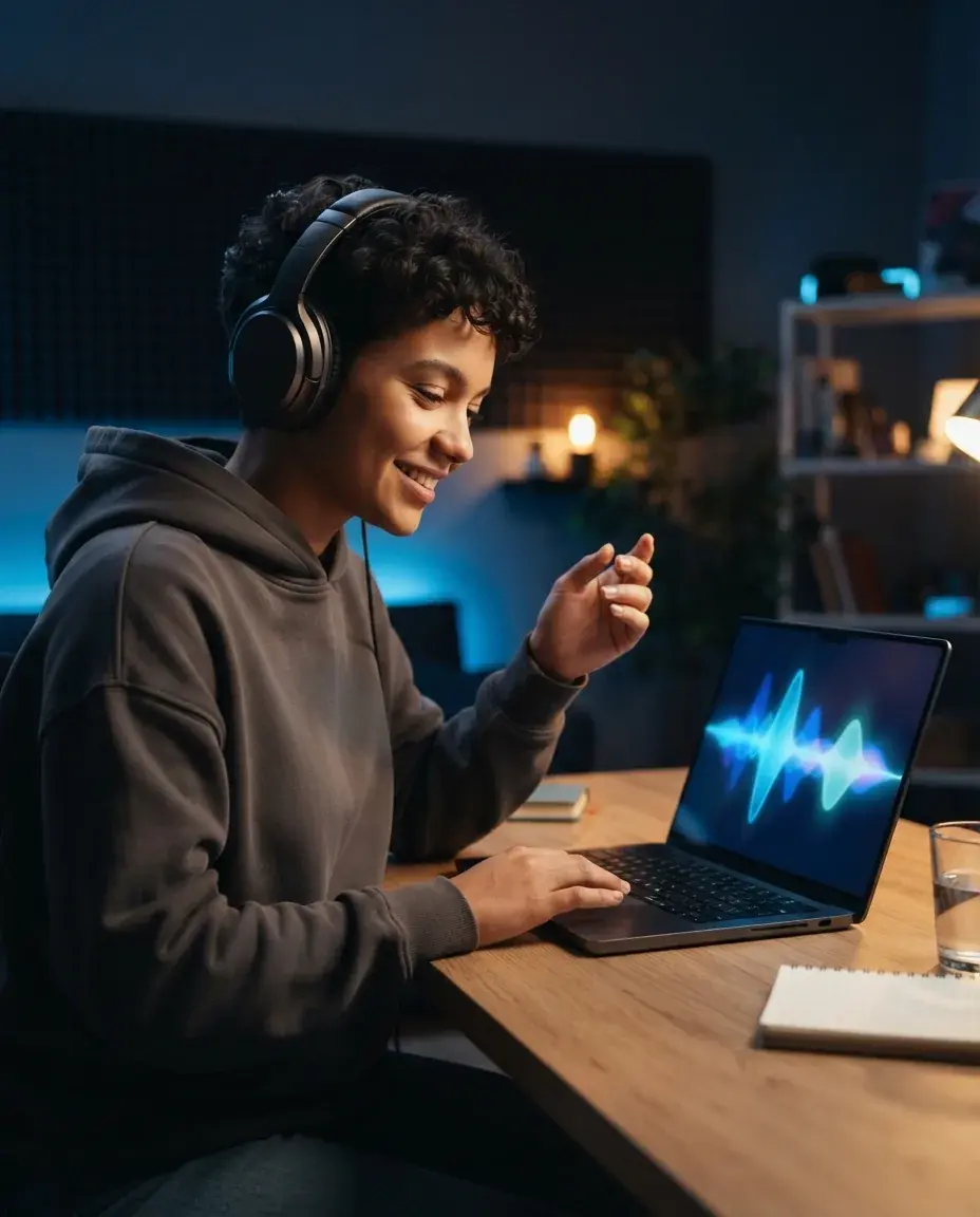 Person making a song on a laptop