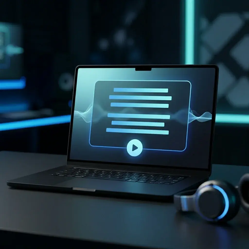 Laptop displaying lyrics turned into music