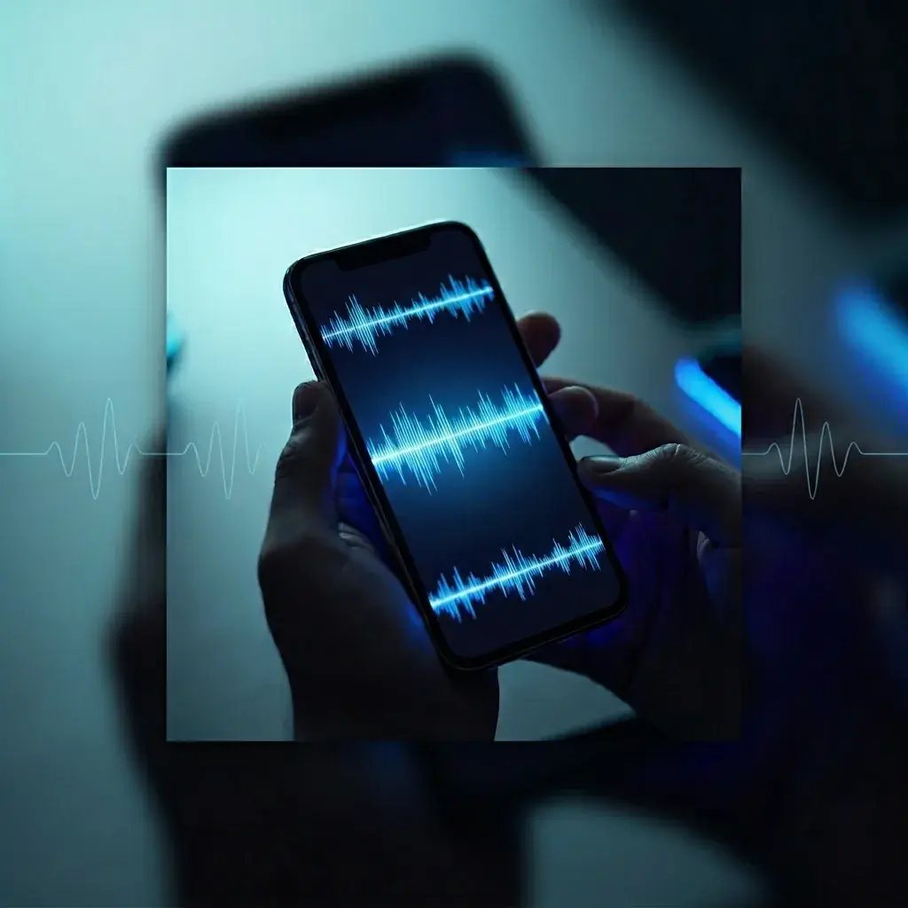 Smartphone displaying lyrics and audio waveform