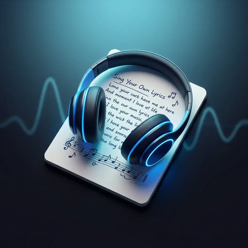 سماعات رأس وكلمات أغنية مكتوبة بخط اليد