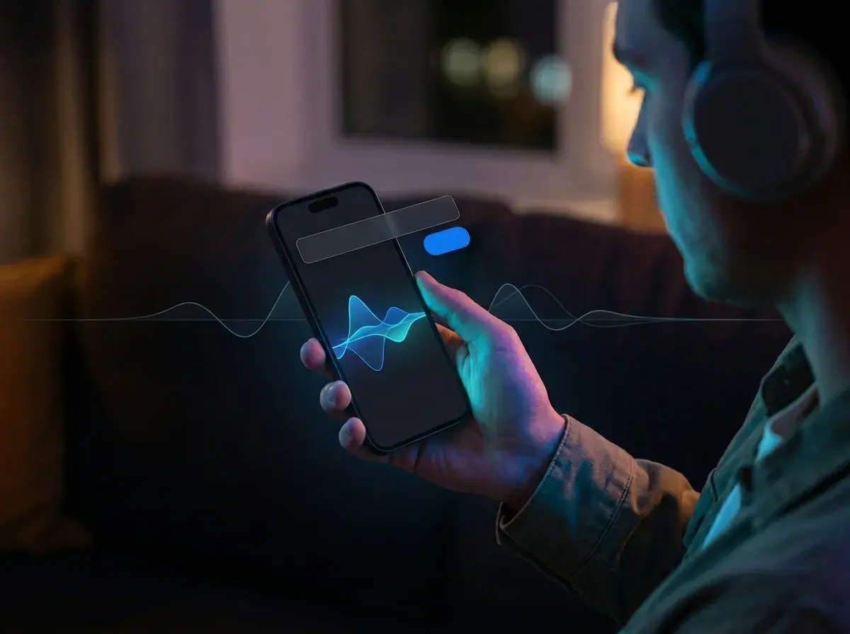 Persona che crea musica AI su un laptop in un ambiente informale