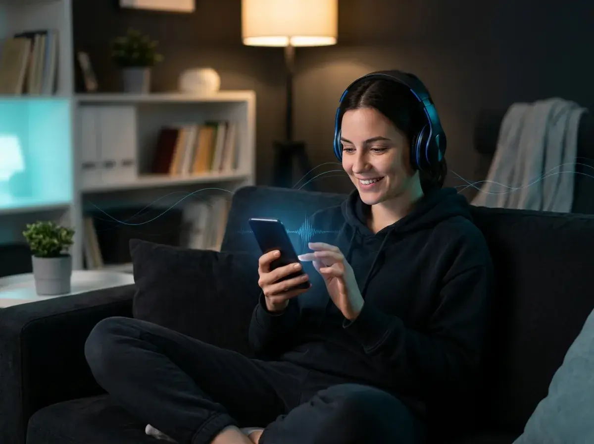 Person listening to their newly created AI song on headphones