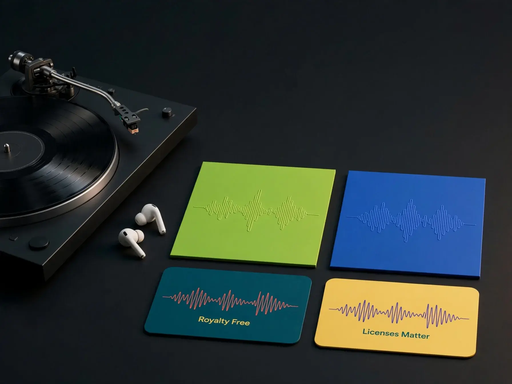 Criador de música revisando termos de licença para música com IA em laptop e celular