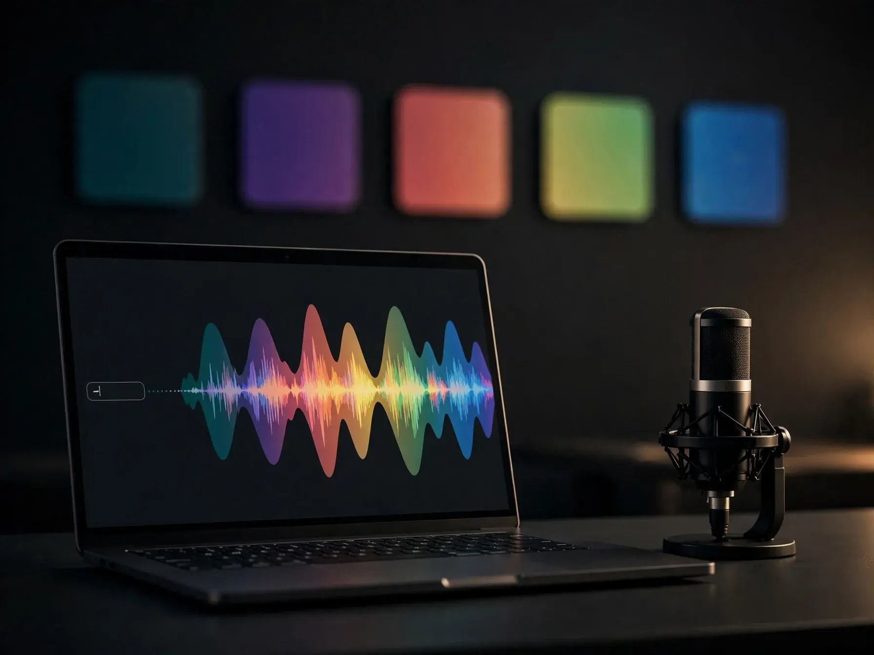 Seseorang menggunakan laptop untuk mengubah prompt teks menjadi musik berlapis