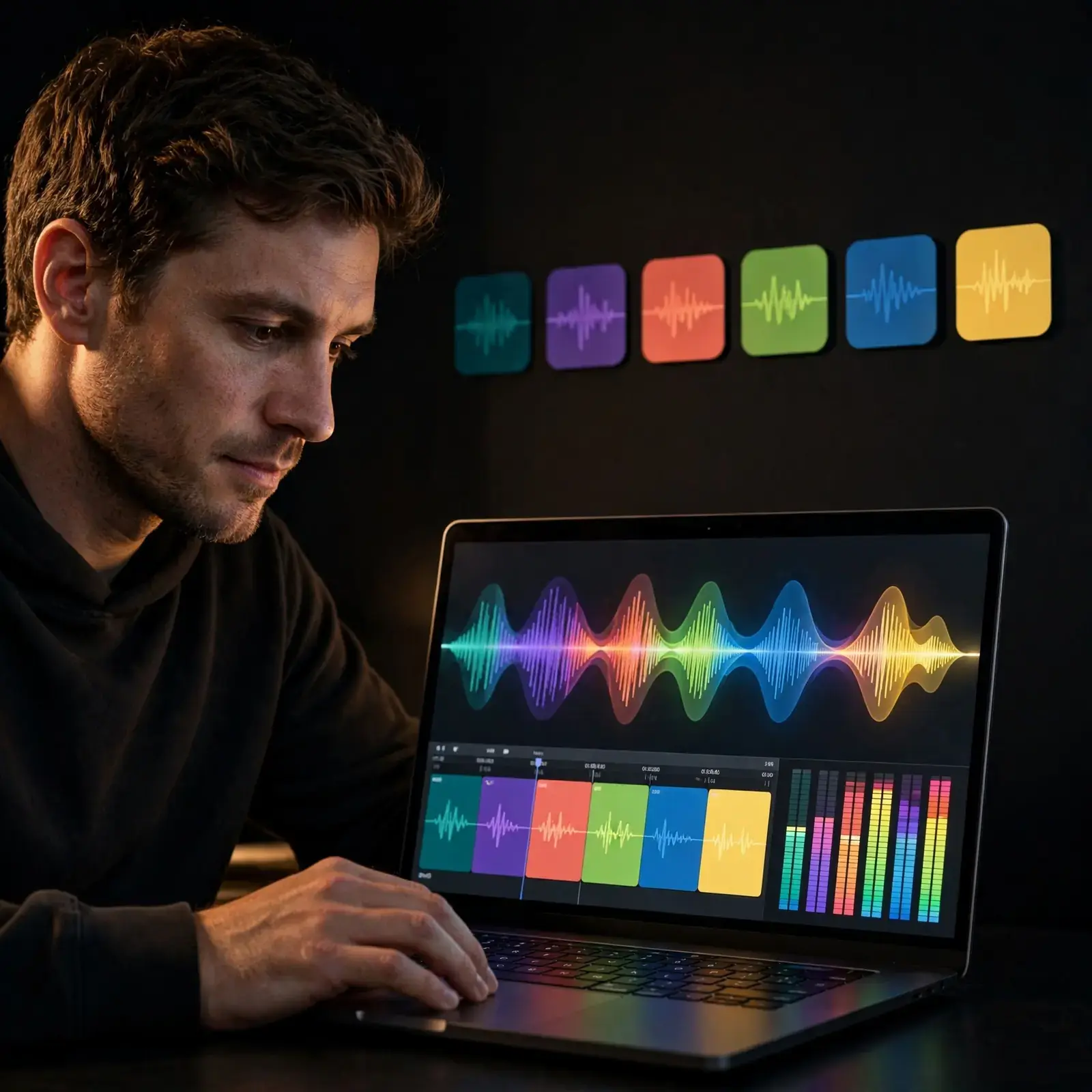 Content Creator bereitet polierte Musik für einen Online-Post vor