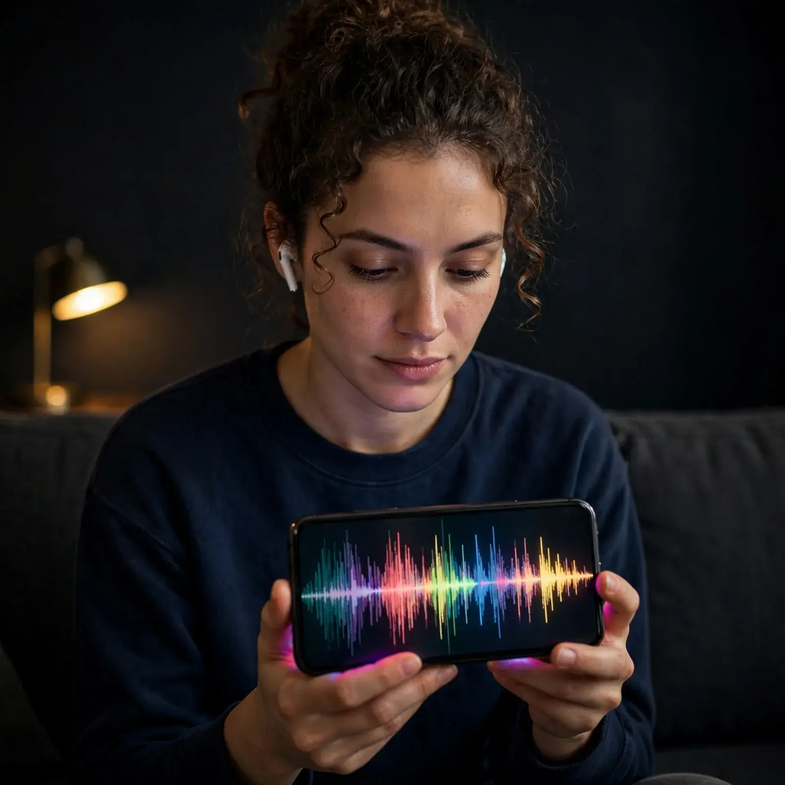 Criador solo testando uma ferramenta de cover de voz no celular