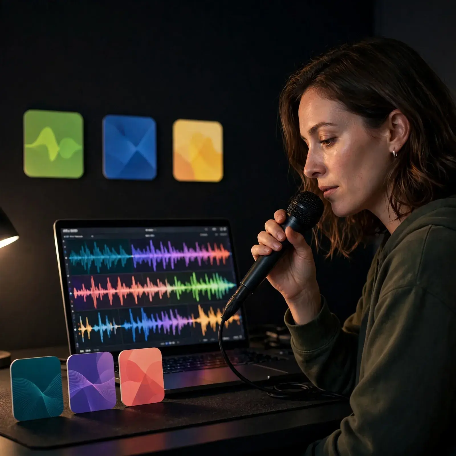 Singer practicing karaoke with an instrumental track