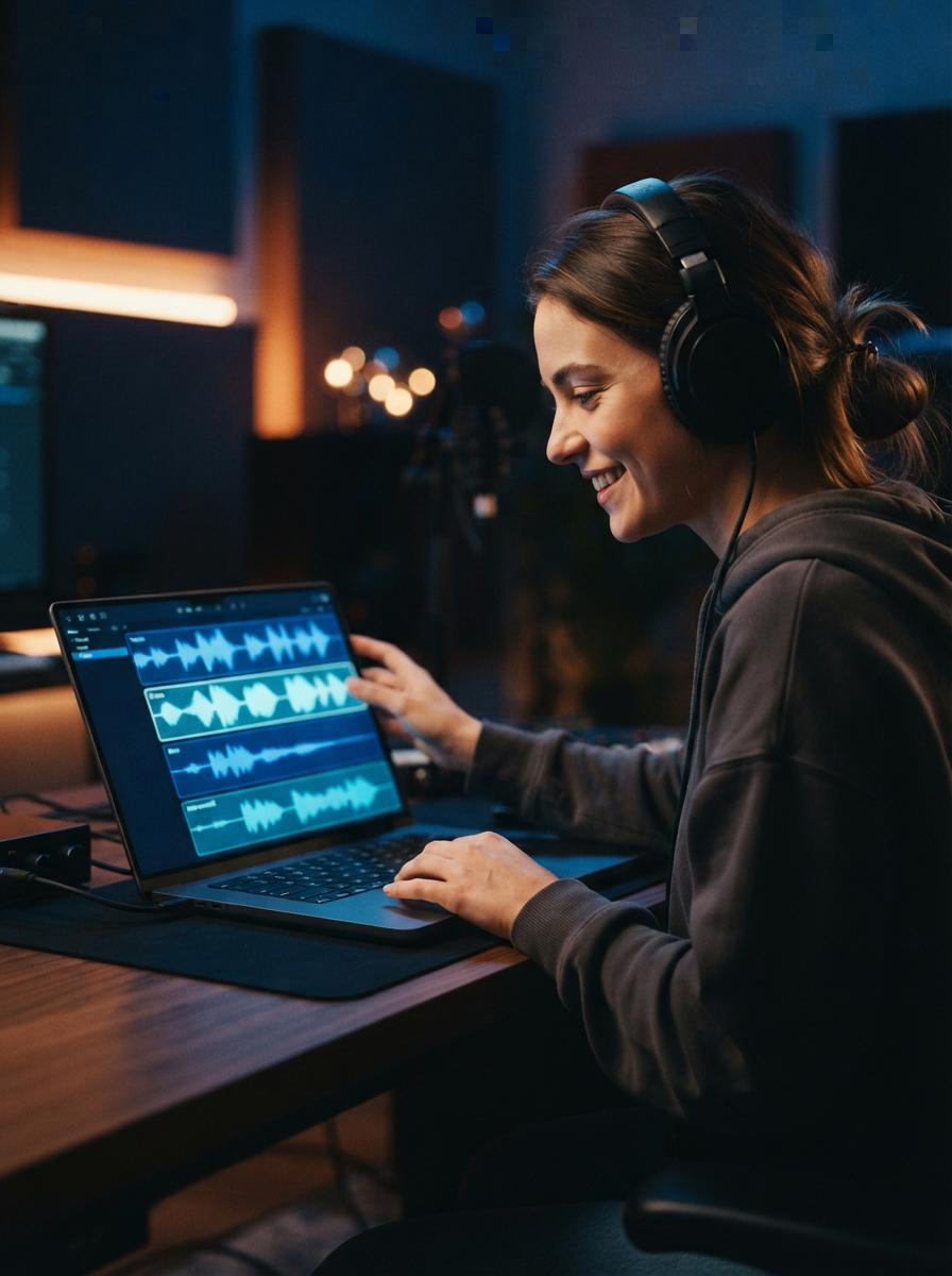 Person splitting a song into stems on a laptop