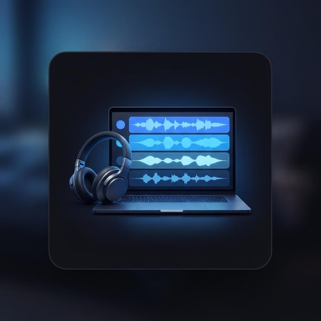 Casual muziekmaker scheidt liedonderdelen op een laptop