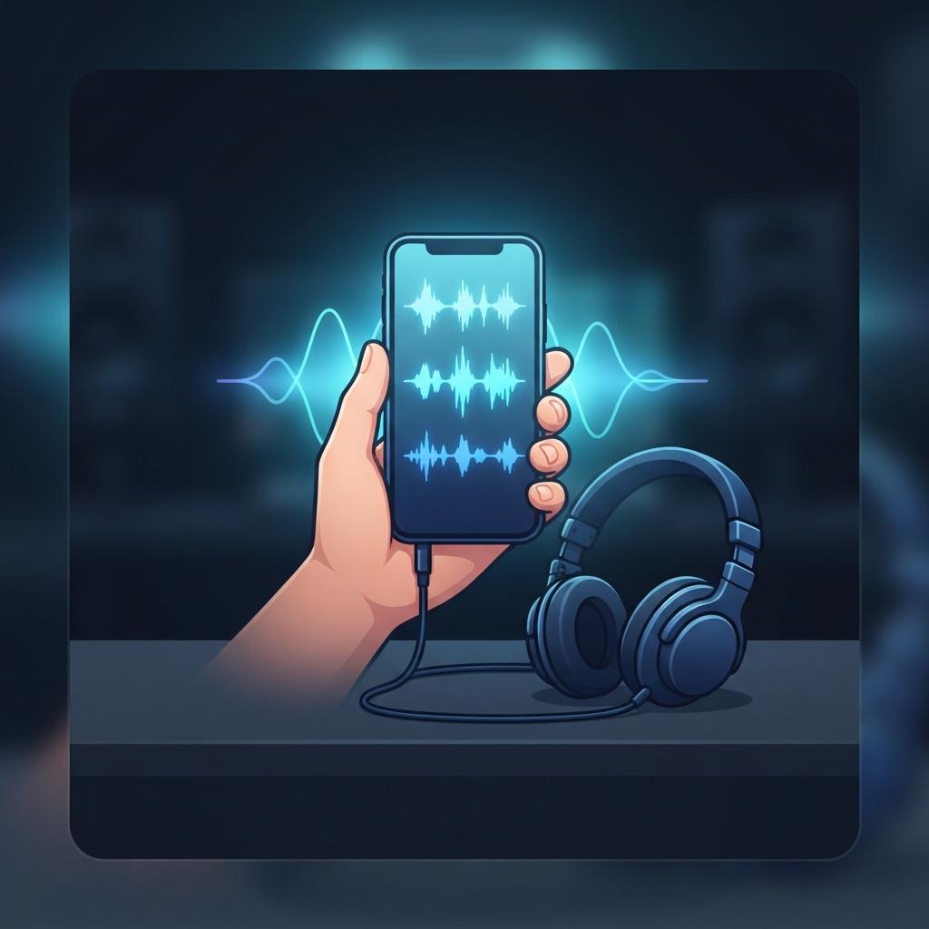 Zanger oefent met gescheiden muziekonderdelen op een telefoon
