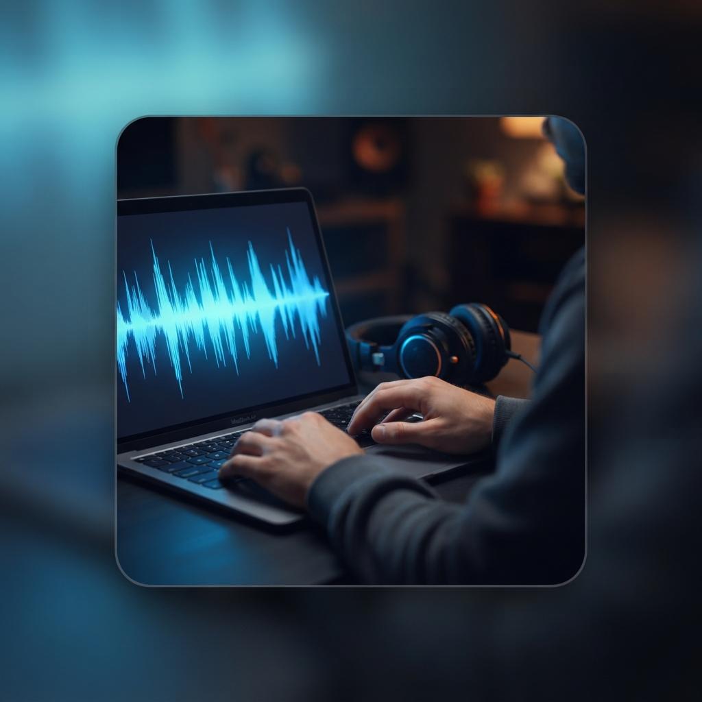 Bedroom songwriter checking a mastered song on a laptop
