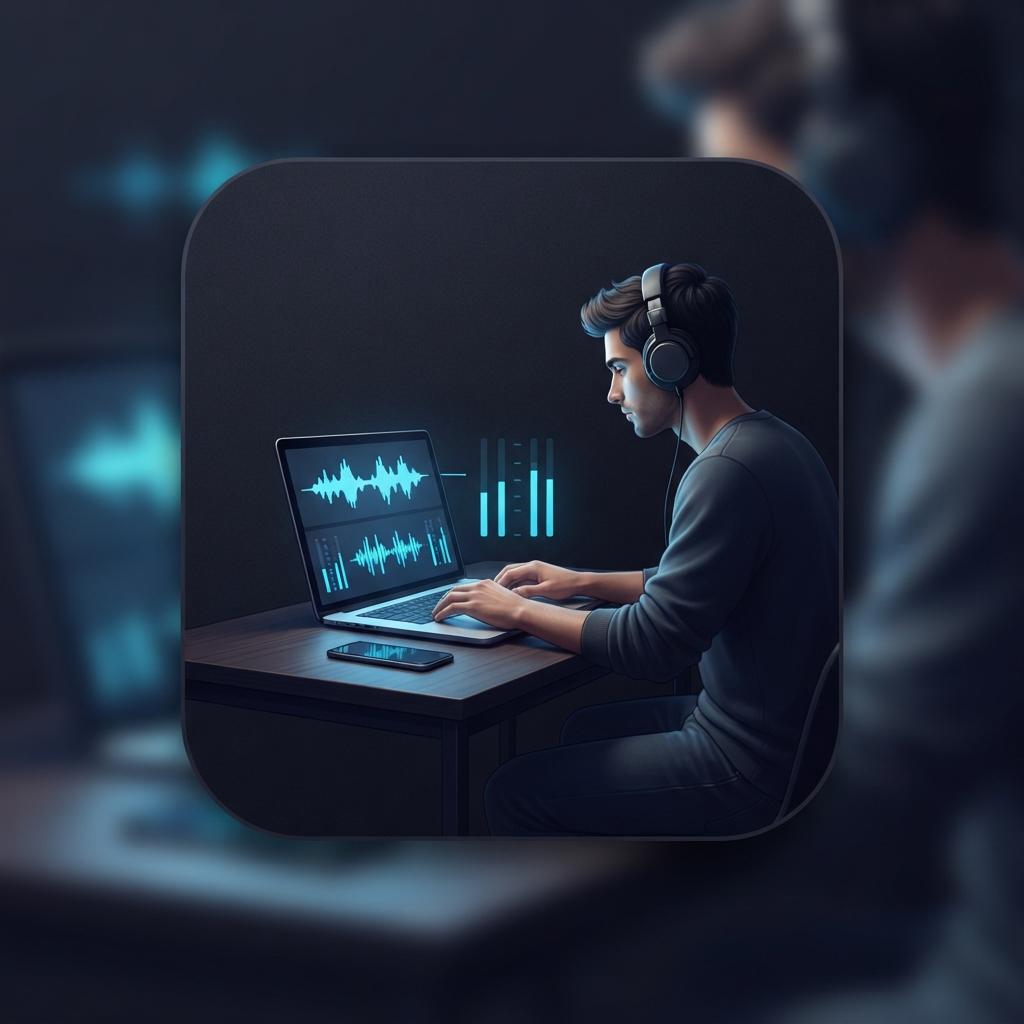 Content creator preparing polished music for an online post